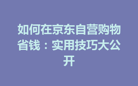 如何在京东自营购物省钱:实用技巧大公开