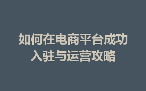 如何在电商平台成功入驻与运营攻略