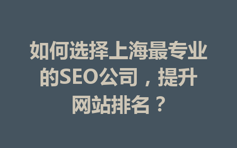 如何选择上海最专业的SEO公司,提升网站排名?
