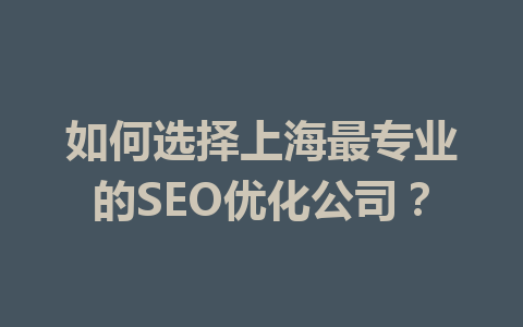 如何选择上海最专业的SEO优化公司?
