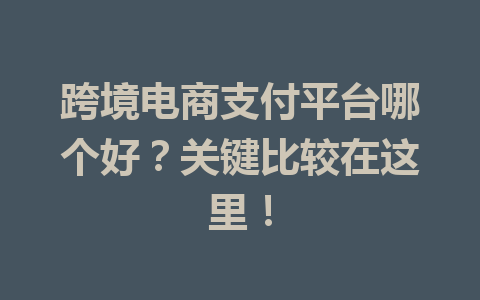 跨境电商支付平台哪个好?关键比较在这里!