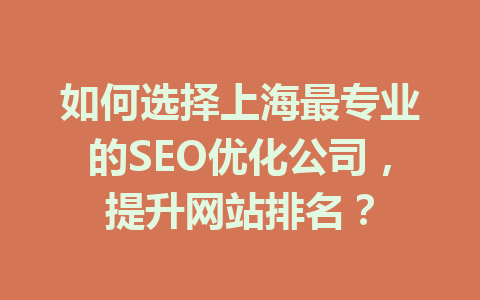 如何选择上海最专业的SEO优化公司,提升网站排名?