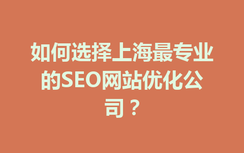 如何选择上海最专业的SEO网站优化公司?