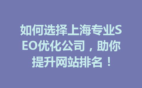 如何选择上海专业SEO优化公司,助你提升网站排名!