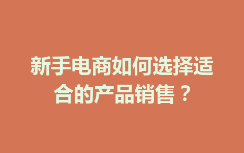 新手电商如何选择适合的产品销售?