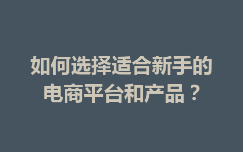 如何选择适合新手的电商平台和产品?