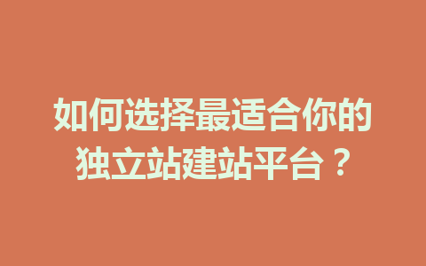 如何选择最适合你的独立站建站平台?