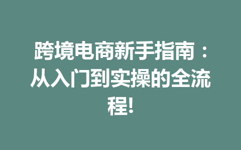 跨境电商新手指南：从入门到实操的全流程!