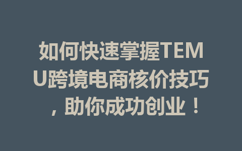 如何快速掌握TEMU跨境电商核价技巧，助你成功创业！