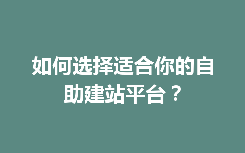如何选择适合你的自助建站平台？
