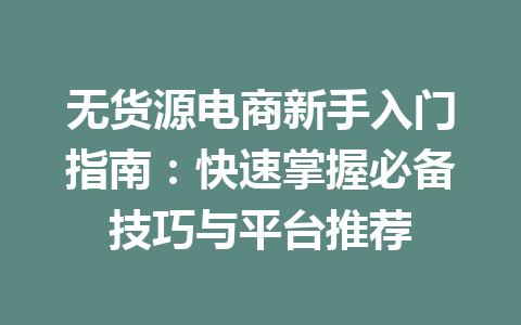 无货源电商新手入门指南：快速掌握必备技巧与平台推荐