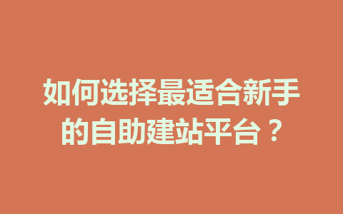 如何选择最适合新手的自助建站平台？